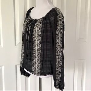 Max Studio Embroidered Peasant Top Blouse Boho S
